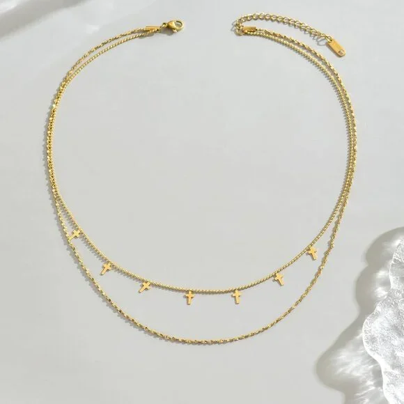 18K Gold Plated Star Cross Heart Charm Choker Necklace for Women Dainty Layered - Picture 6 of 8